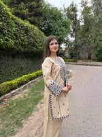 Zarya 2-piece embroidered lawn suit in beige with intricate neckline detailing by Cloothy.