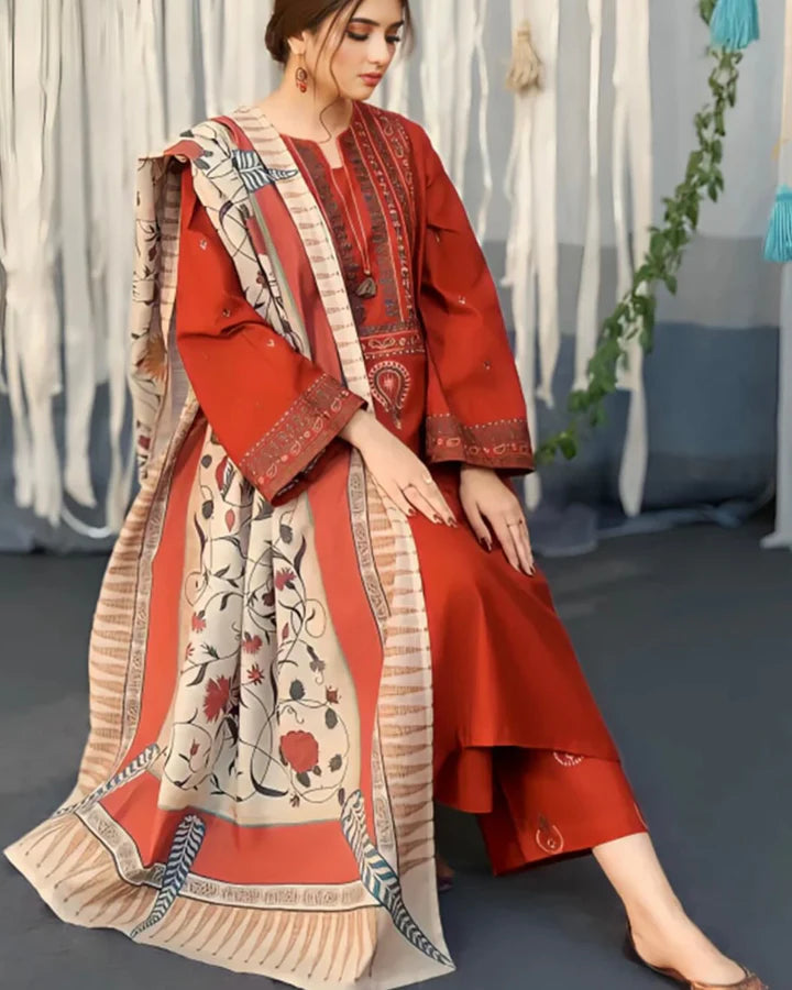 UROOJ EMB 3Pc With Shawl