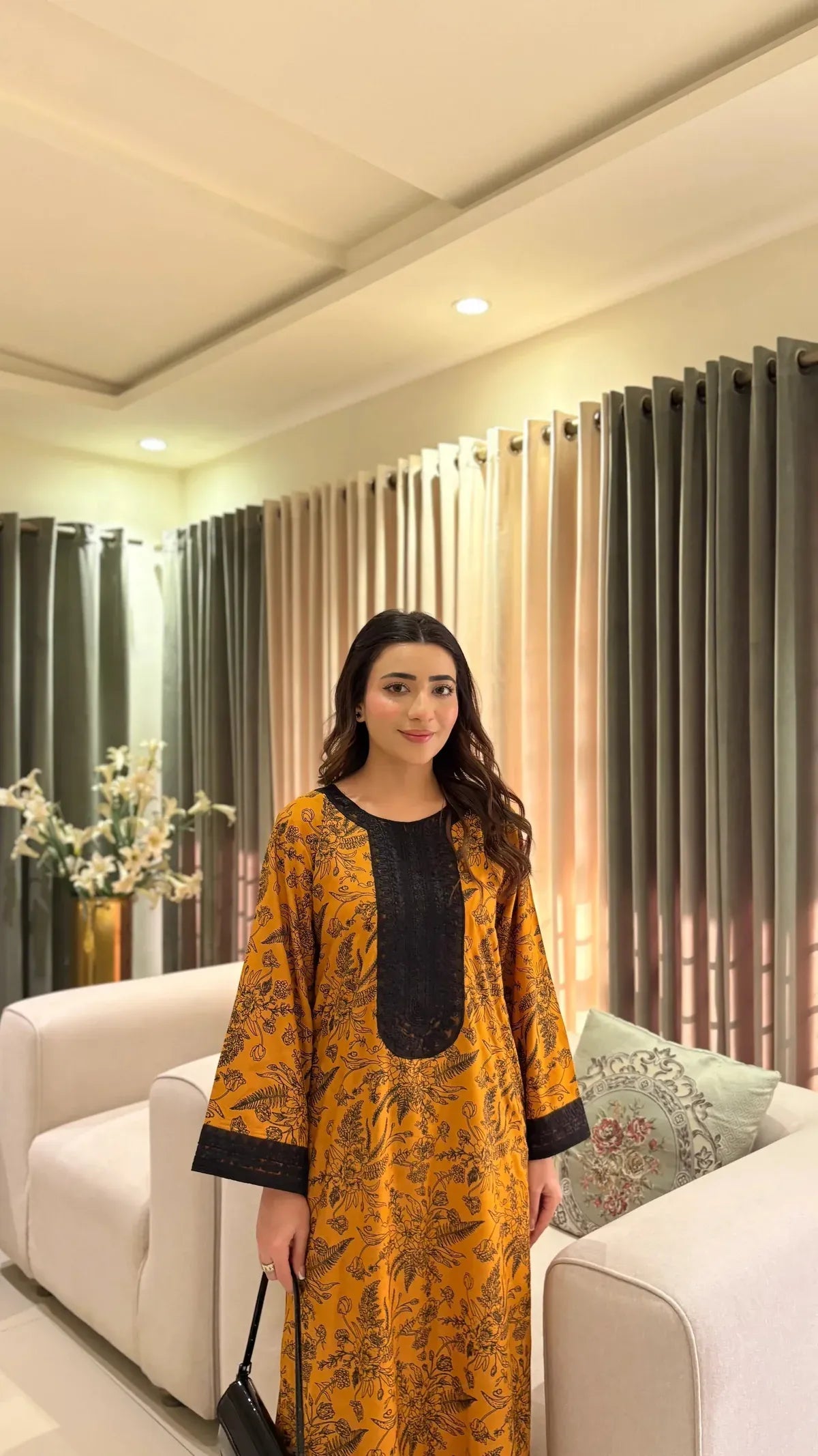 Full-length view of the Honey Veil embroidered lawn suit in breathable premium fabric.