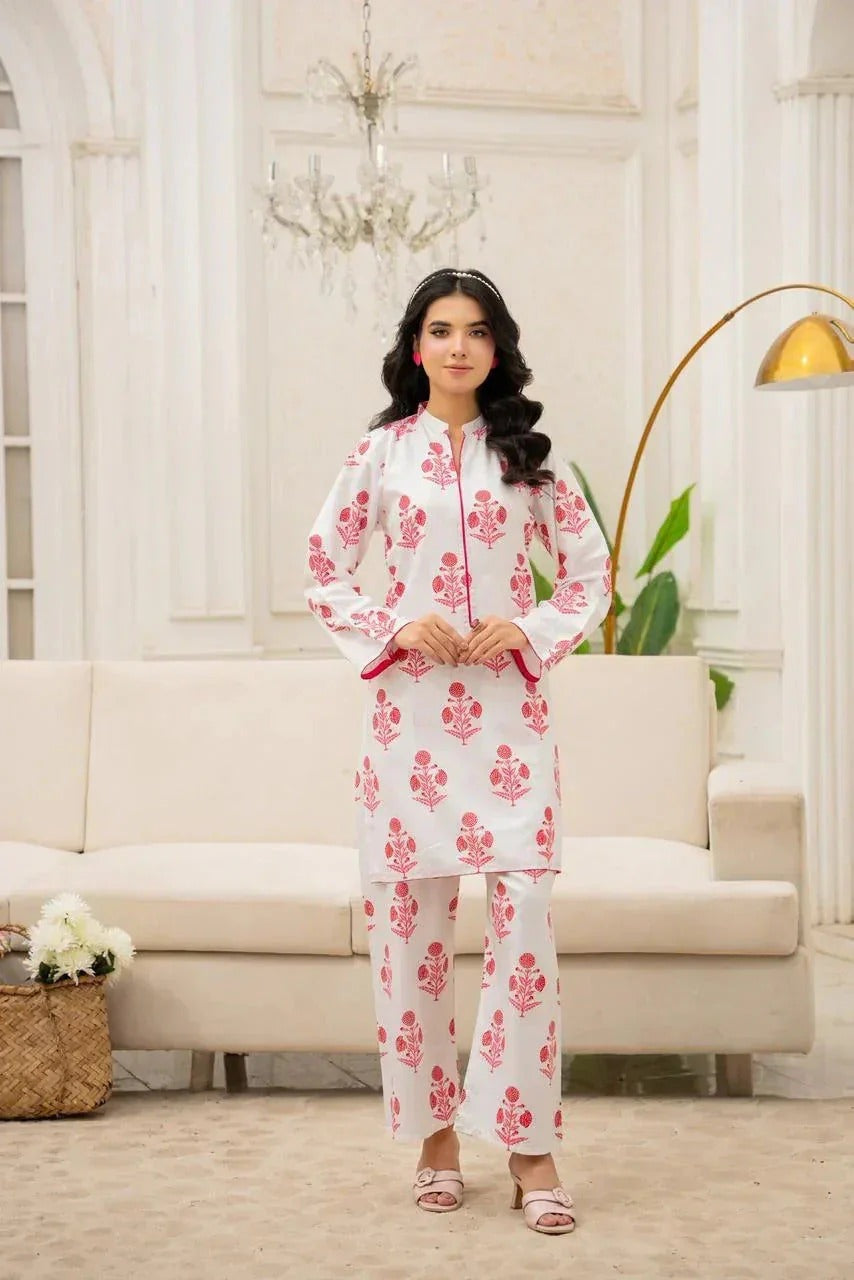 Full-length view of the Snow Haze 2PC set with Farshi Shalwar, designed for a fresh and timeless look.