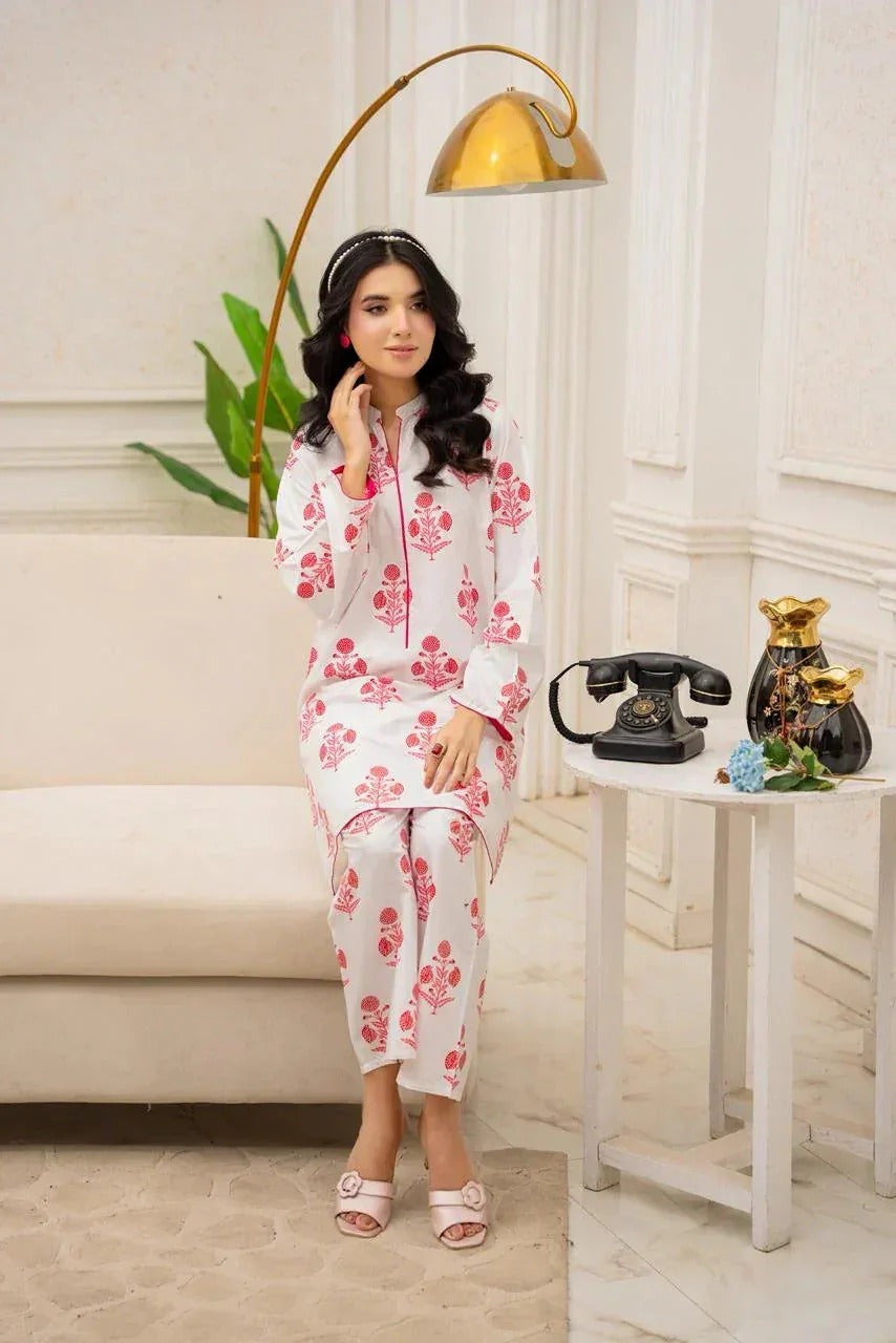Full-length view of the Snow Haze 2PC set with Farshi Shalwar, designed for a fresh and timeless look.