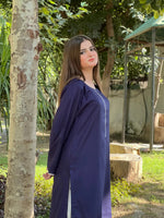 Close-up of the breathable premium Arabic lawn fabric with a graceful finish on the Sukoon blue suit set.