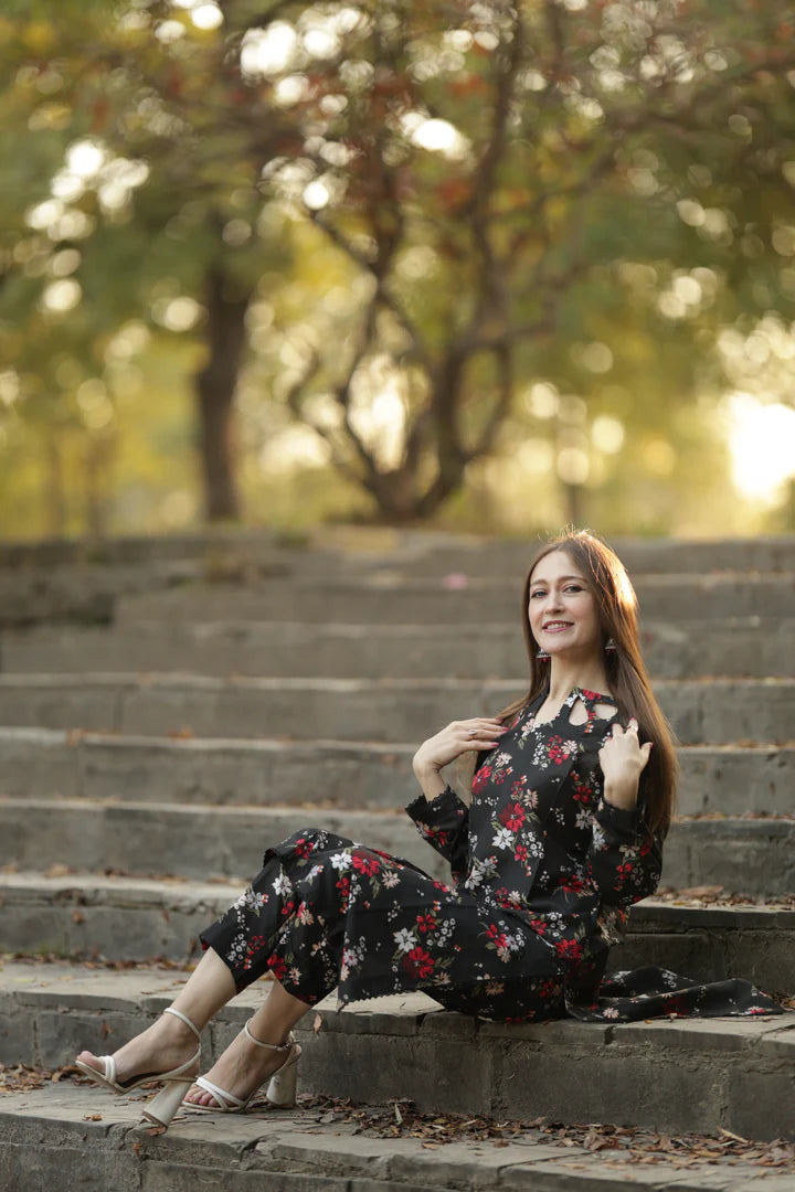 BLACK FLORAL 2PC
