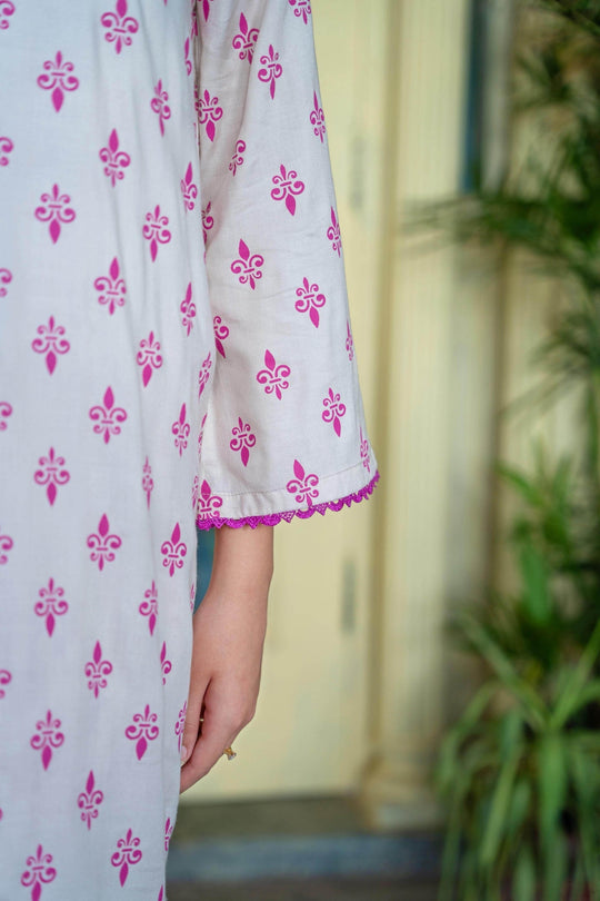 Crystal Veil pink 2-piece linen suit with intricate embroidery for women by Cloothy.