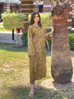 Full-length view of the Amber Dust 2PC set in a rich mehndi shade, designed for festive and casual gatherings.