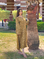 Full-length view of the Amber Dust 2PC set in a rich mehndi shade, designed for festive and casual gatherings.