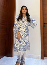 Full-length view of the Sara Blue 2PC linen set, designed for comfort and everyday elegance.