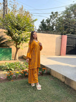 Full-length view of the Golden Petal 2PC set, designed for a refined and modern look for festive and casual wear.