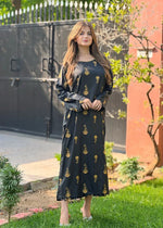 Full-length view of the Noorah midi-length linen outfit designed for a soft yet statement look.