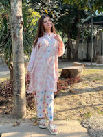 Mehak graceful off-white 2-piece premium Arabic lawn suit for women featuring a beautifully tailored top and Farshi Shalwar.