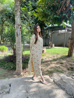 Full-length view of the Panah skin-toned suit set with matching Farshi Shalwar, ideal for festive occasions.