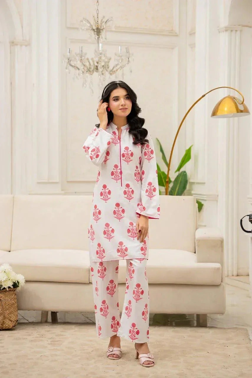 Full-length view of the Snow Haze 2PC set with Farshi Shalwar, designed for a fresh and timeless look.