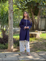 Sukoon calming blue 2-piece Arabic lawn suit for women featuring a stylish tailored top and matching blue trousers.