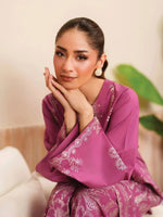 Close-up of the delicate embroidery and premium linen fabric on the Sunhraa 2PC suit.