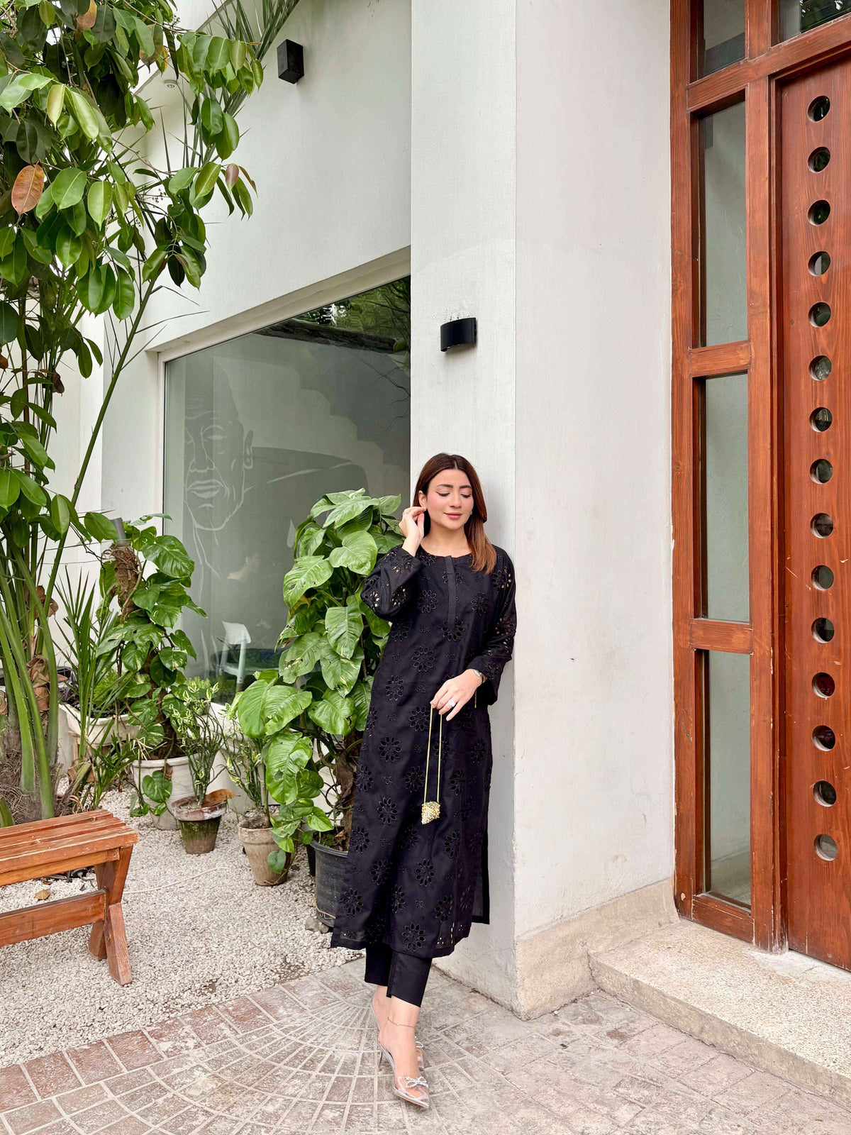 Zehra black 2-piece embroidered lawn suit featuring Chikankari-style patterns by Cloothy.